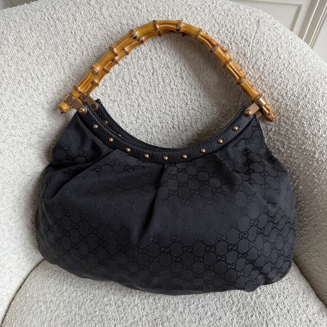 Gucci GG Canvas Bamboo Black Handbag