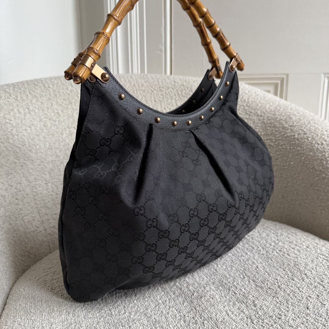 Gucci GG Canvas Bamboo Black Handbag