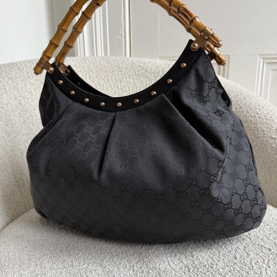 Gucci GG Canvas Bamboo Black Handbag