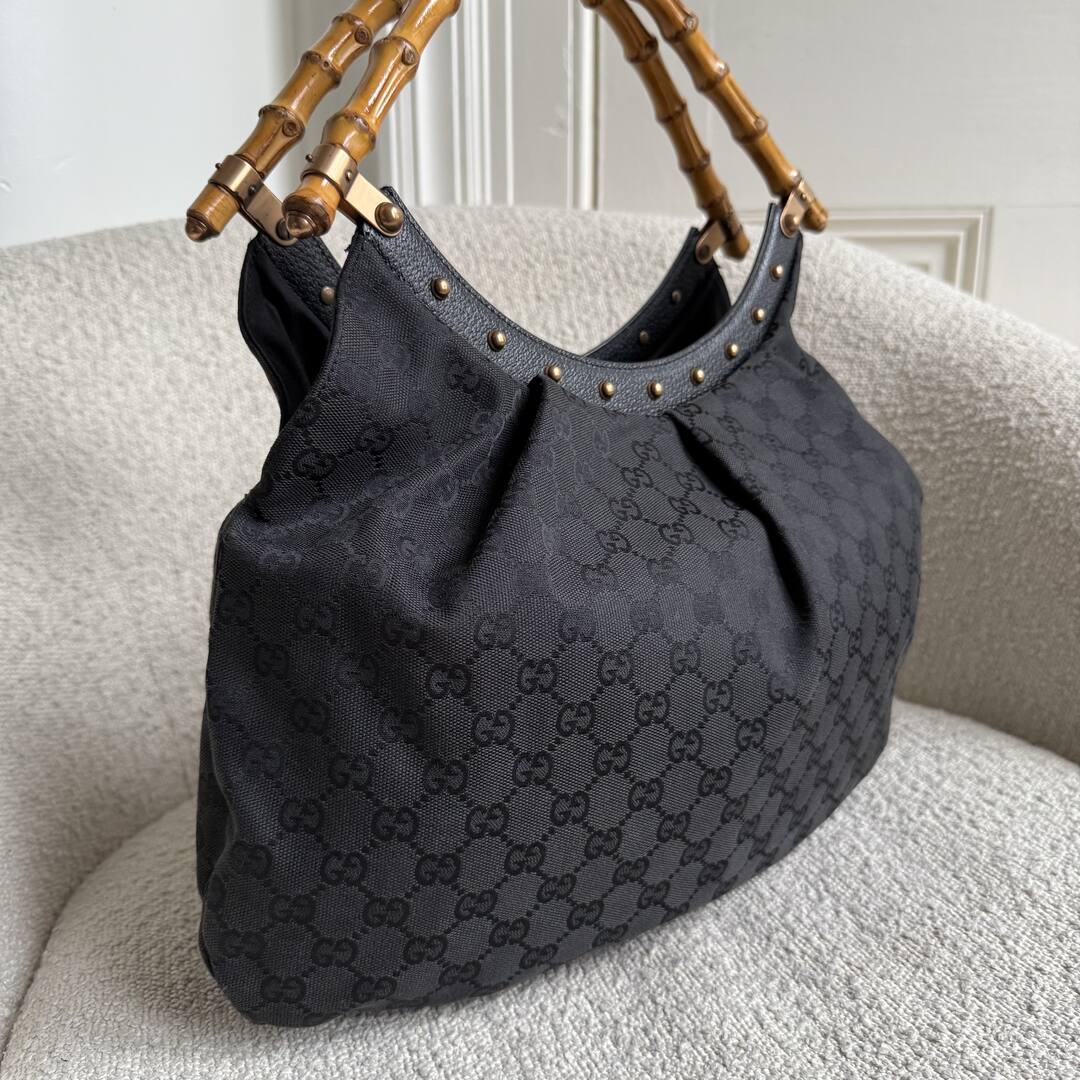 Gucci GG Canvas Bamboo Black Handbag