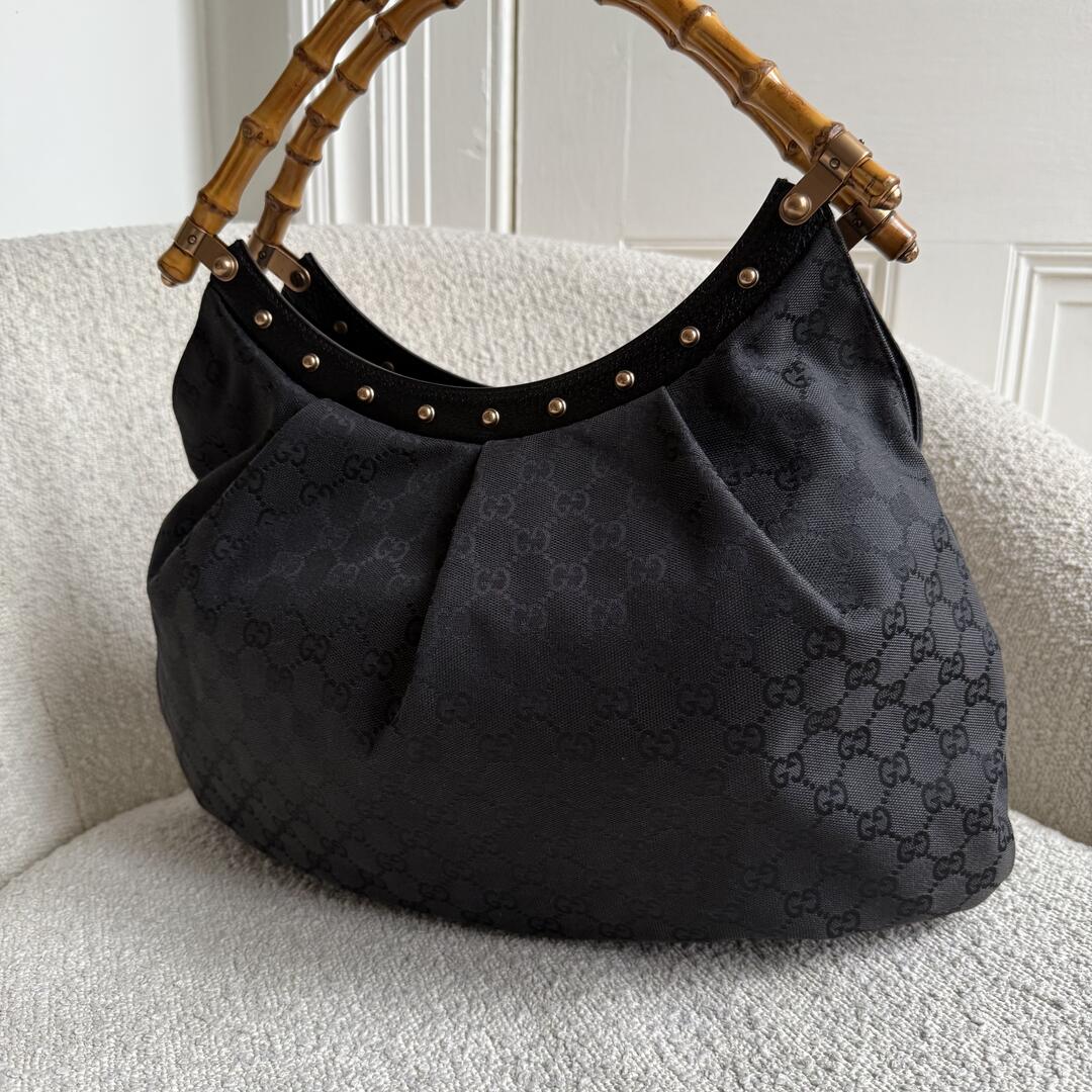 Gucci GG Canvas Bamboo Black Handbag