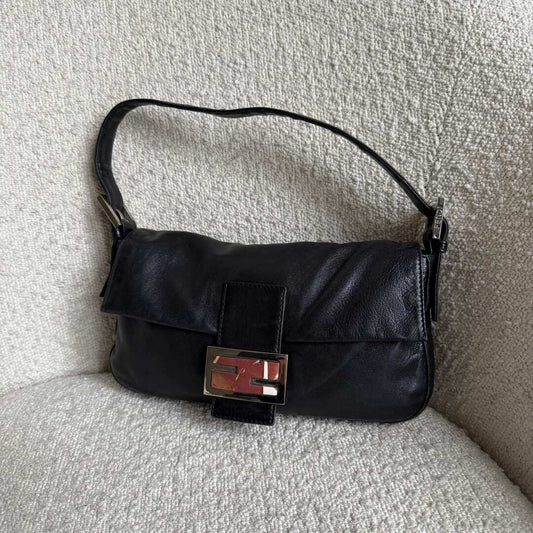 Fendi Mamma Baguette Black Leather Shoulder Bag