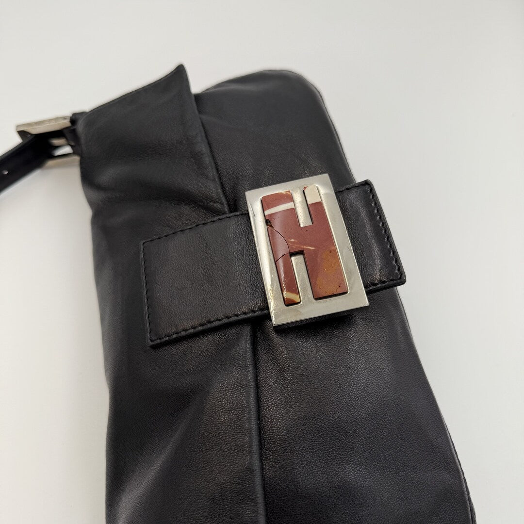 Fendi Mamma Baguette Black Leather Shoulder Bag