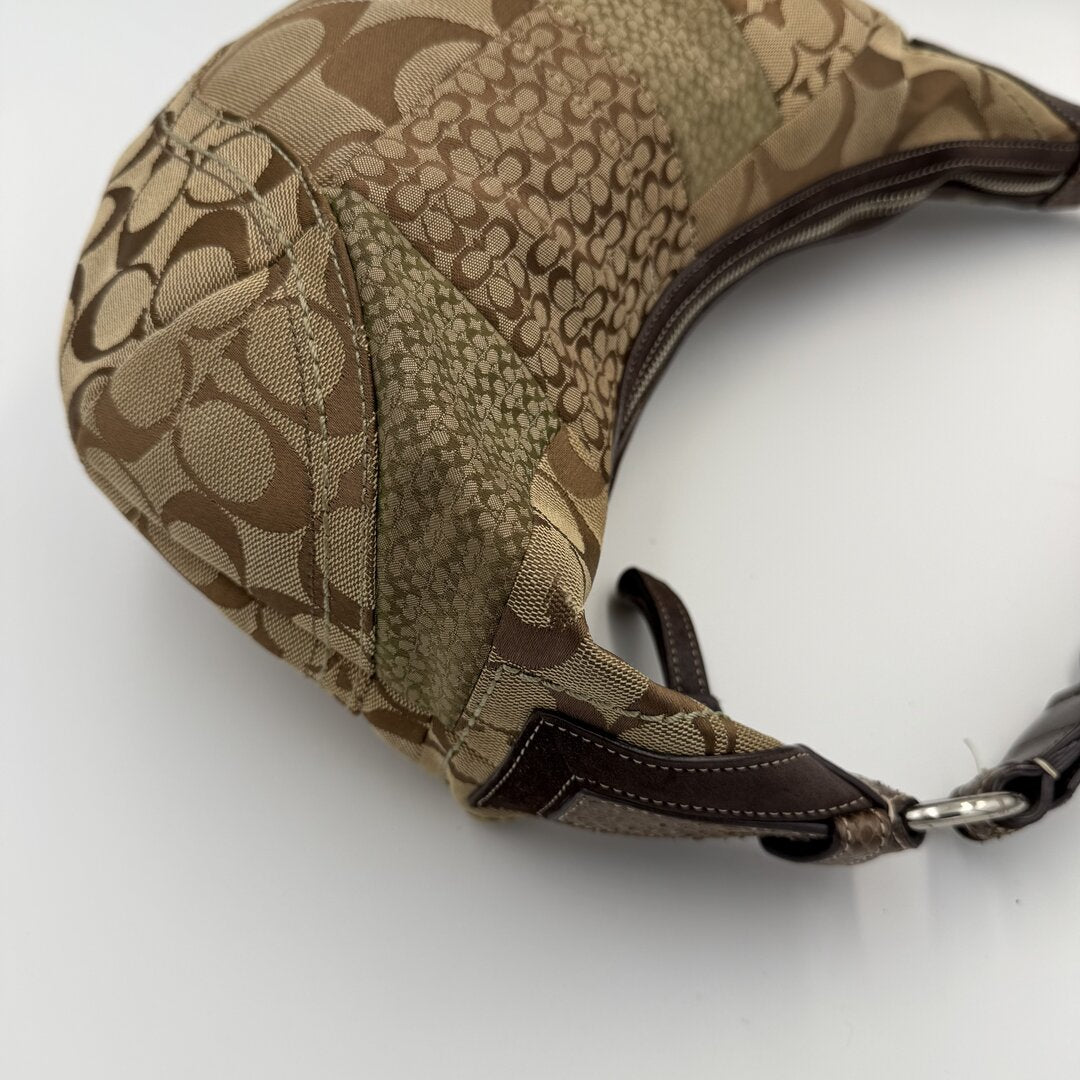 Coach Signature Patchwork Croissant Brown Shoulder Bag