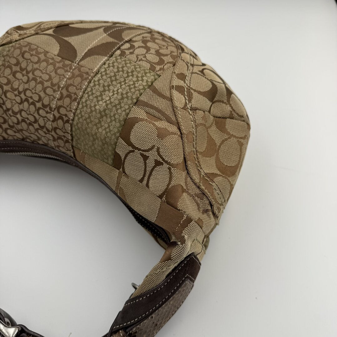 Coach Signature Patchwork Croissant Brown Shoulder Bag