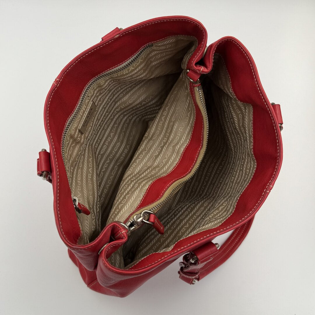 2005 Prada Vitello Daino Leather Red Tote Bag