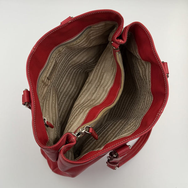 2005 Prada Vitello Daino Leather Red Tote Bag