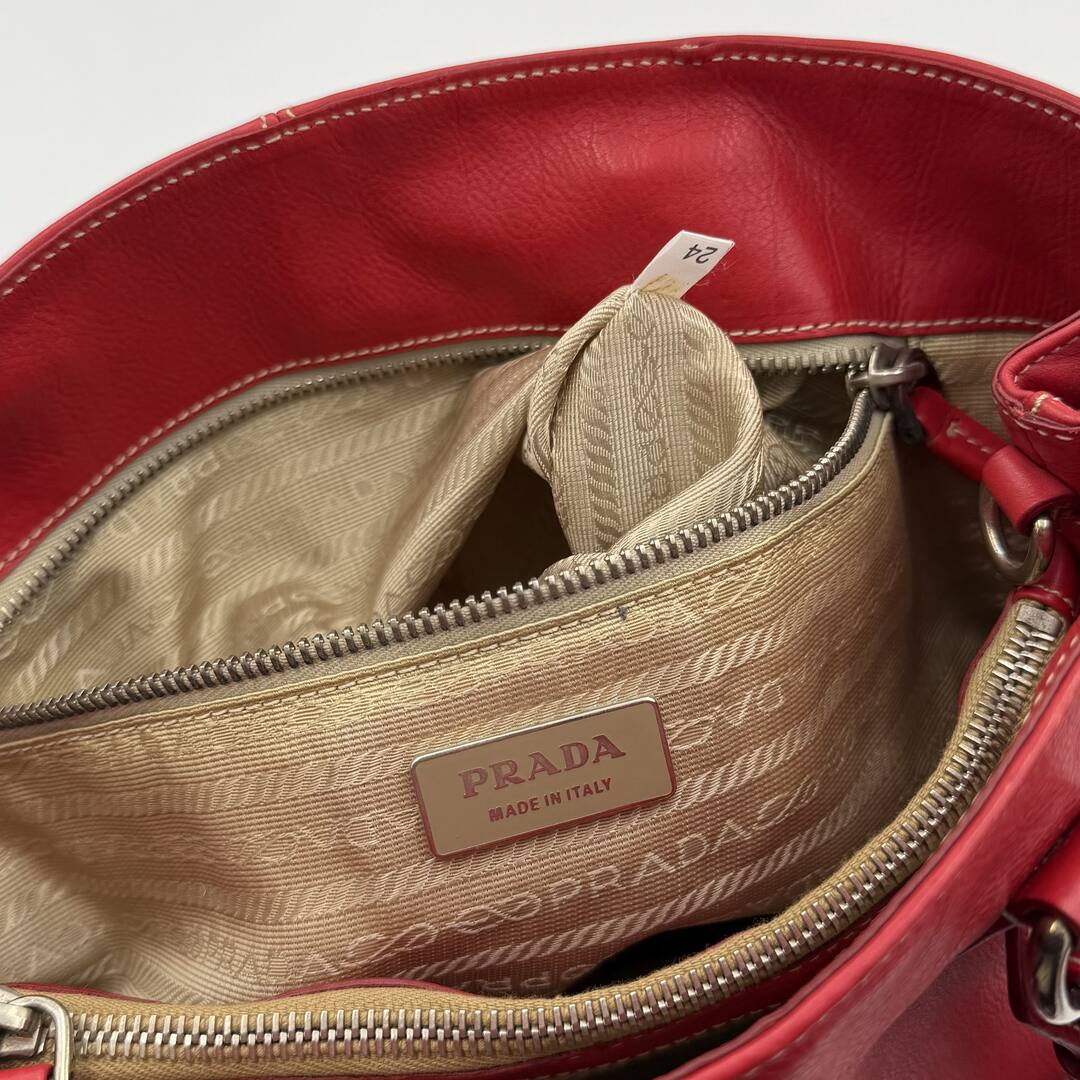 2005 Prada Vitello Daino Leather Red Tote Bag