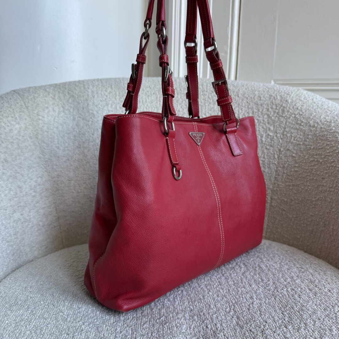 2005 Prada Vitello Daino Leather Red Tote Bag