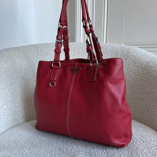 2005 Prada Vitello Daino Leather Red Tote Bag