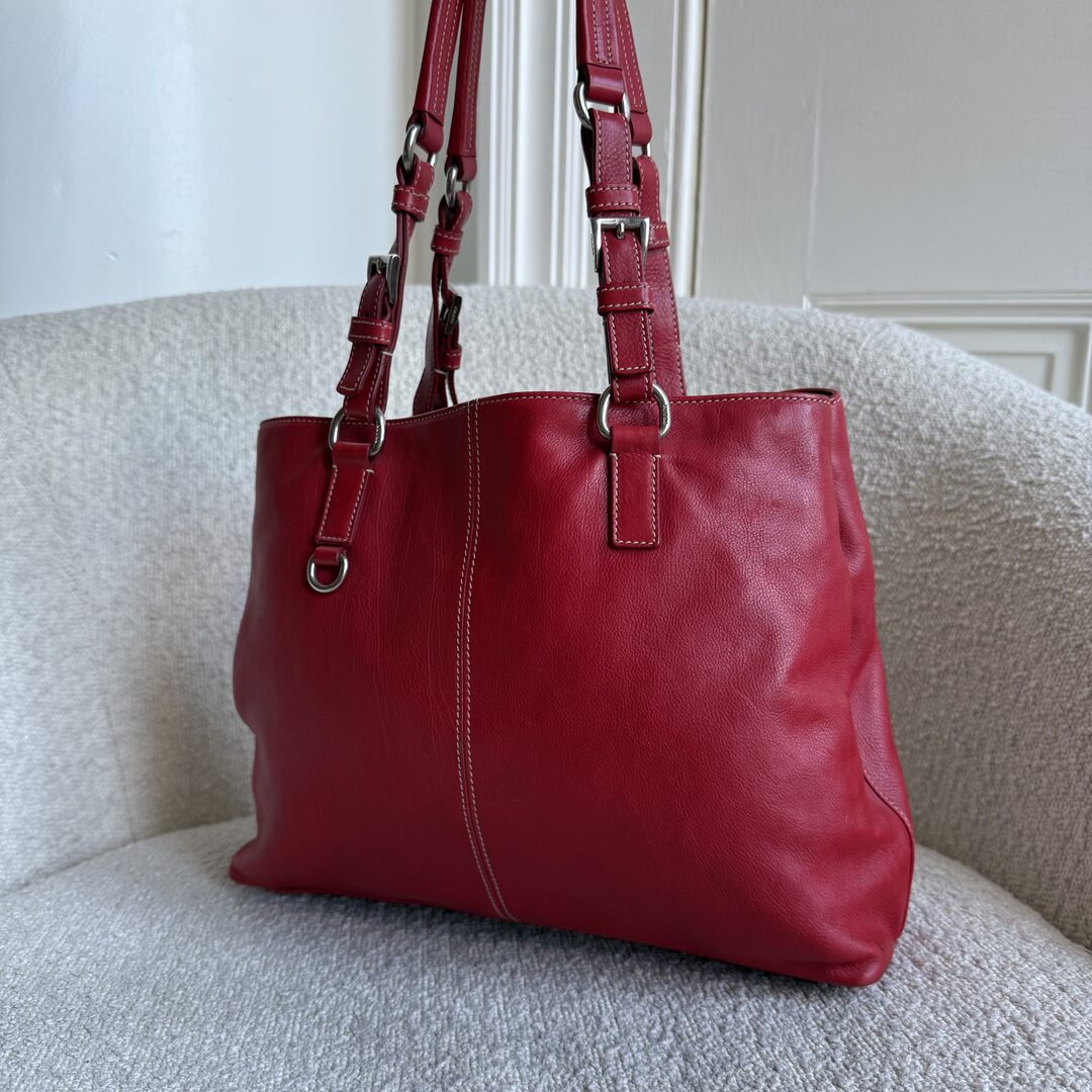 2005 Prada Vitello Daino Leather Red Tote Bag