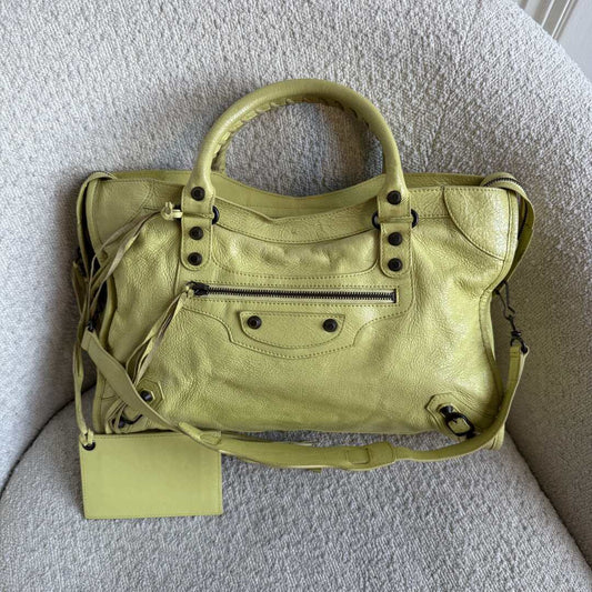 2015 Balenciaga The City Leather Lime Green Handbag