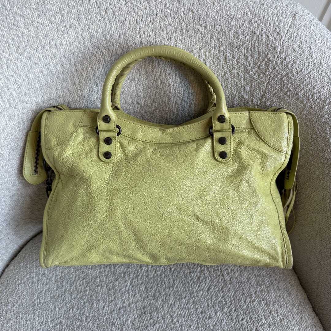 2015 Balenciaga The City Leather Lime Green Handbag
