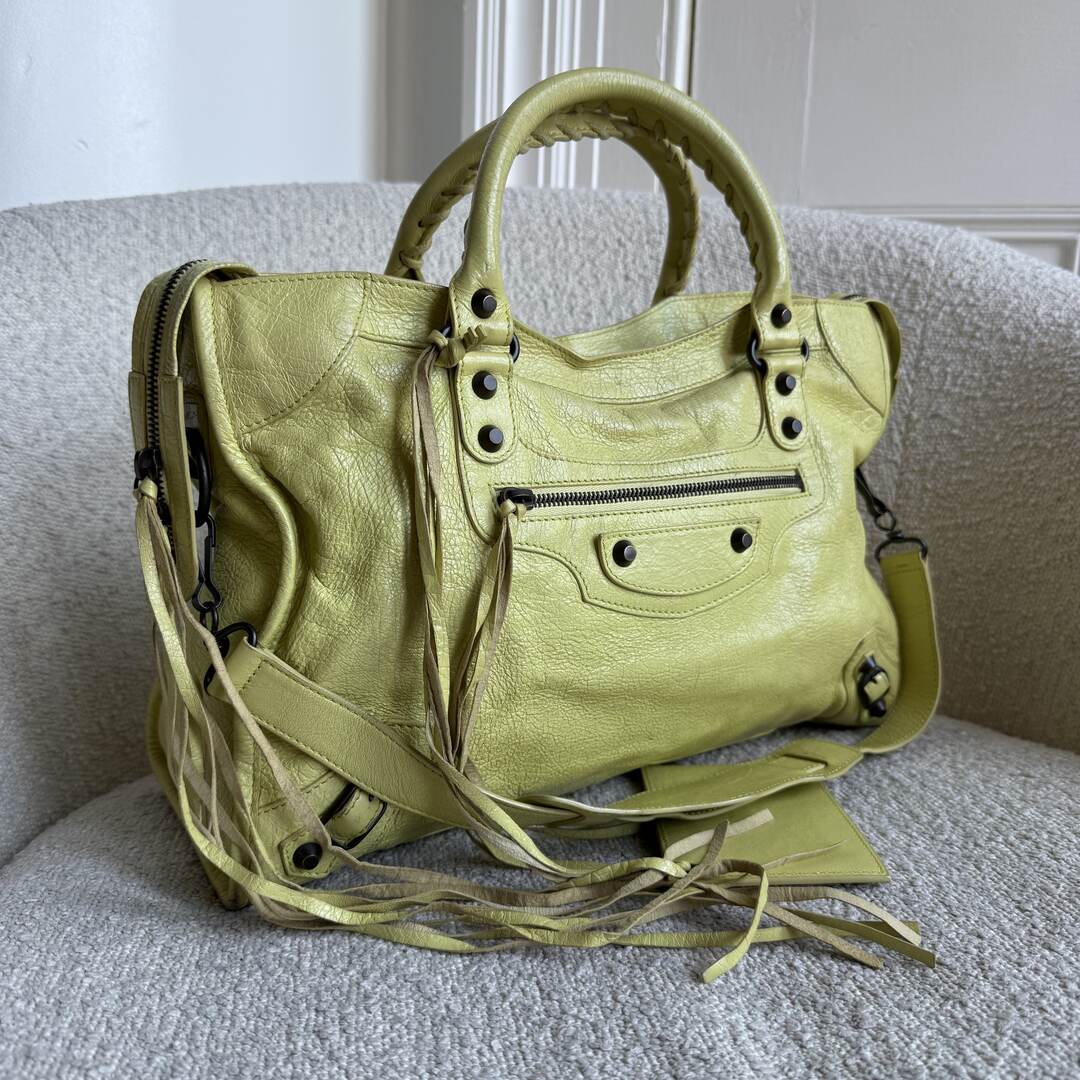 2015 Balenciaga The City Leather Lime Green Handbag