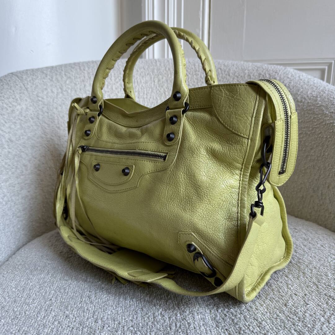 2015 Balenciaga The City Leather Lime Green Handbag