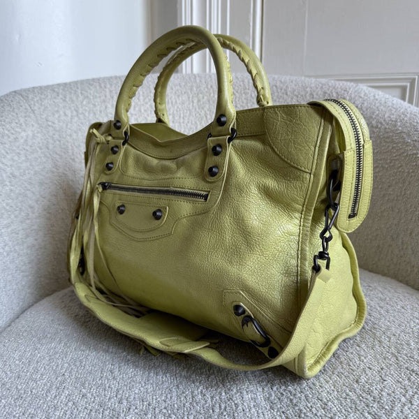2015 Balenciaga The City Leather Lime Green Handbag