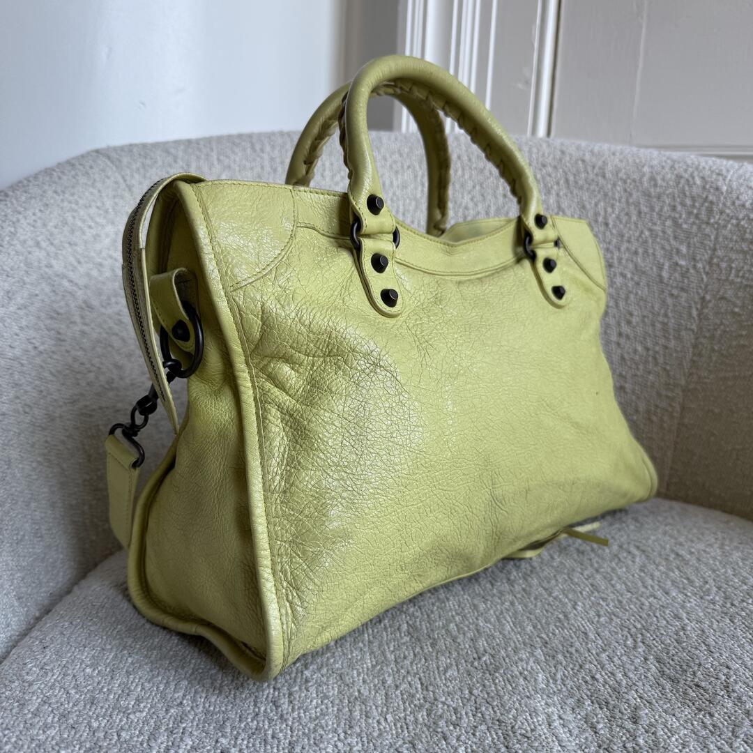 2015 Balenciaga The City Leather Lime Green Handbag