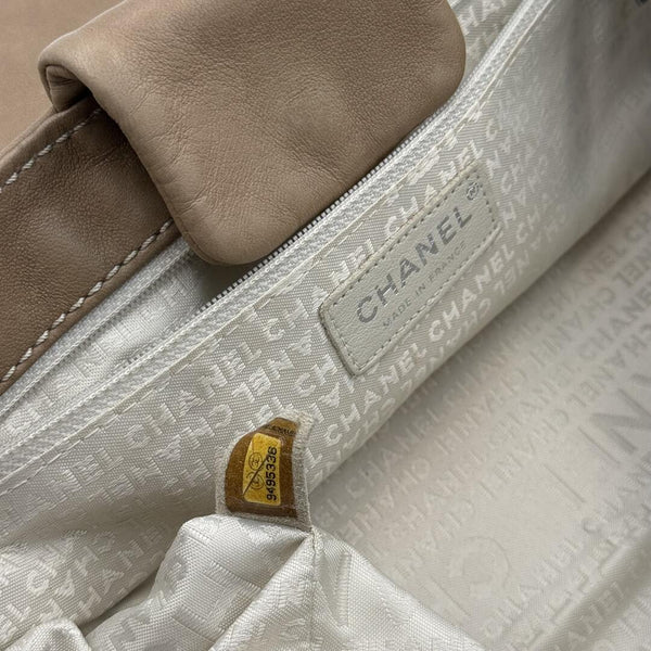 2004 Chanel CC Wild Stitch Surpique Chain Flap Beige Shoulder Bag