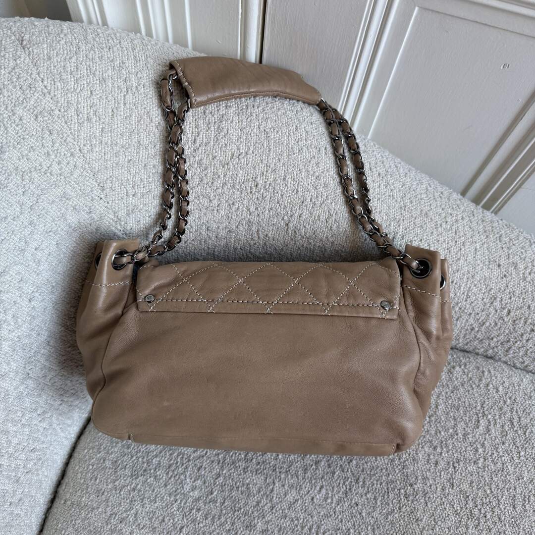 2004 Chanel CC Wild Stitch Surpique Chain Flap Beige Shoulder Bag