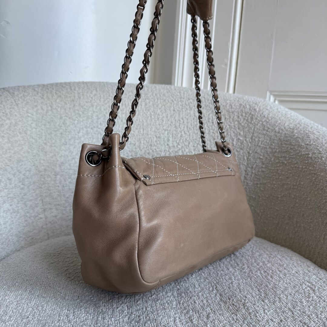 2004 Chanel CC Wild Stitch Surpique Chain Flap Beige Shoulder Bag