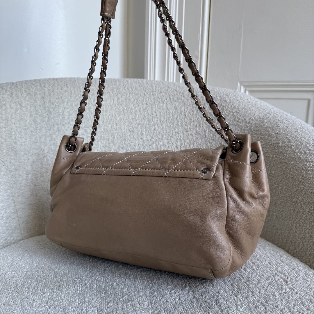 2004 Chanel CC Wild Stitch Surpique Chain Flap Beige Shoulder Bag