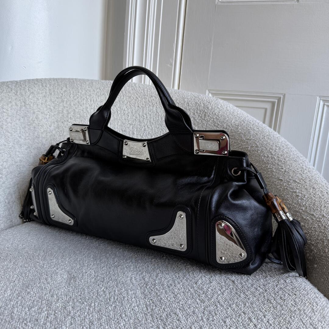 Gucci Race Indy Black Leather Handbag