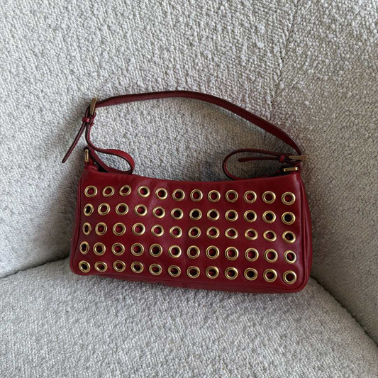Prada Grommet Nappa Red Leather Pochette Shoulder Bag