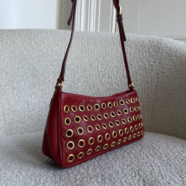 Prada Grommet Nappa Red Leather Pochette Shoulder Bag