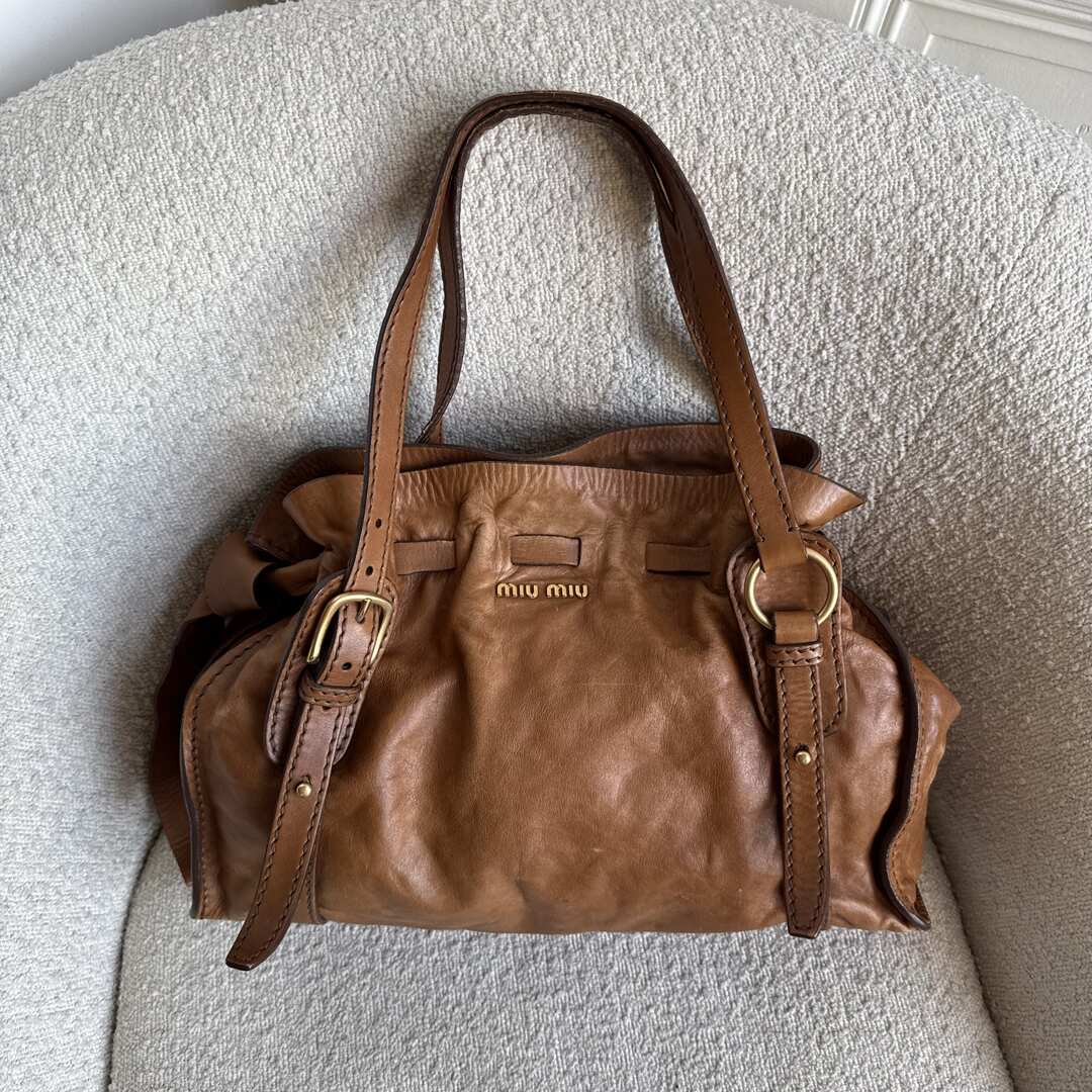 Miu Miu Vitello Leather Brown Tote Bag