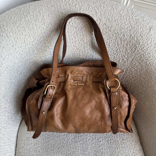 Miu Miu Vitello Leather Brown Tote Bag