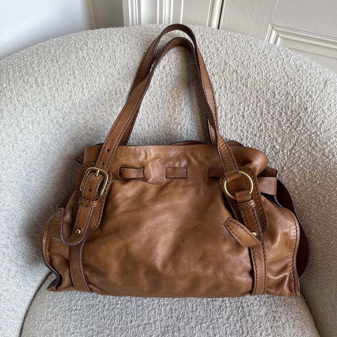 Miu Miu Vitello Leather Brown Tote Bag