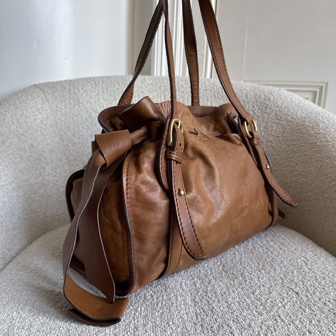 Miu Miu Vitello Leather Brown Tote Bag