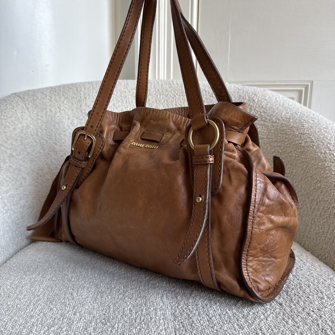 Miu Miu Vitello Leather Brown Tote Bag