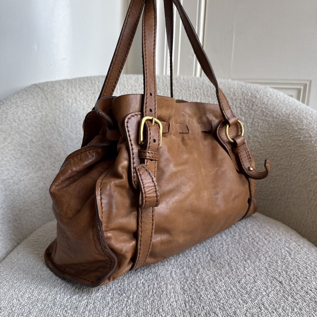 Miu Miu Vitello Leather Brown Tote Bag