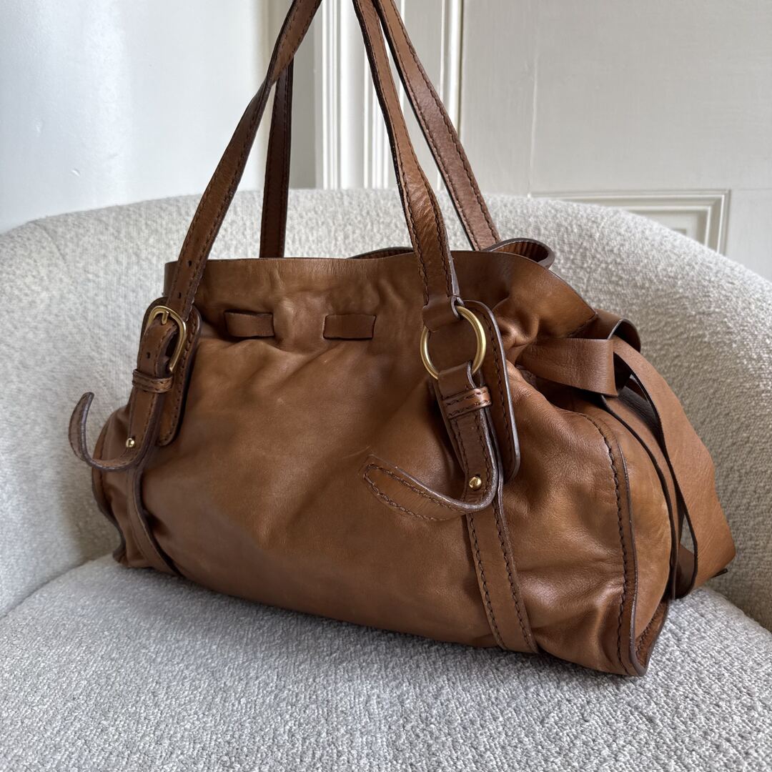 Miu Miu Vitello Leather Brown Tote Bag