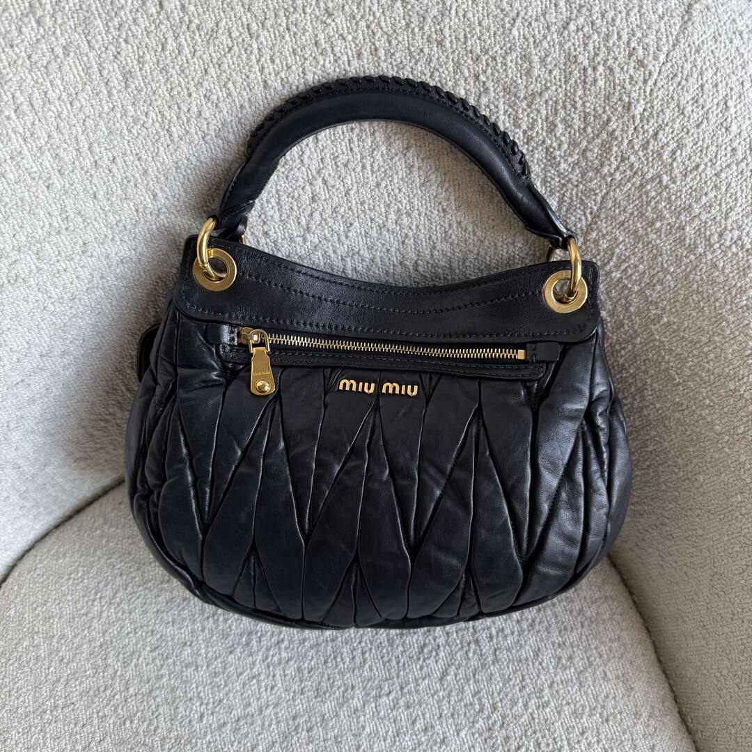 Miu Miu Matelasse Leather Black Shoulder Bag