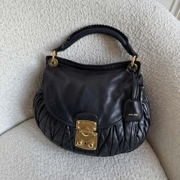 Miu Miu Matelasse Leather Black Shoulder Bag