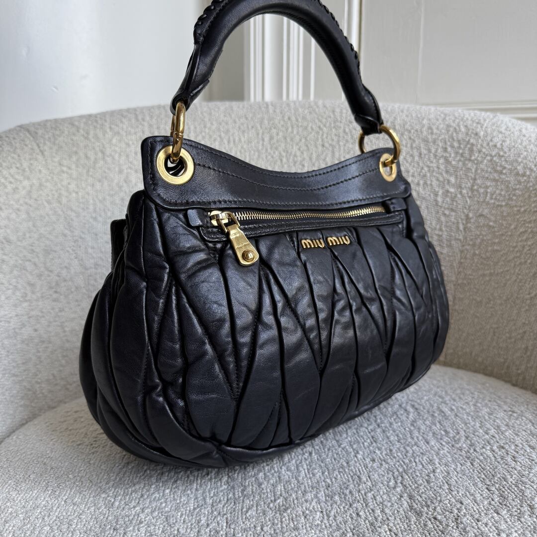 Miu Miu Matelasse Leather Black Shoulder Bag