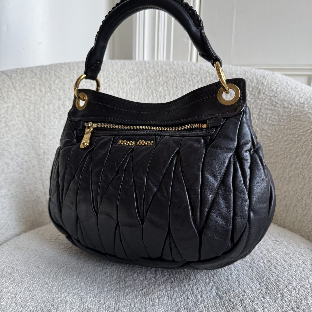 Miu Miu Matelasse Leather Black Shoulder Bag