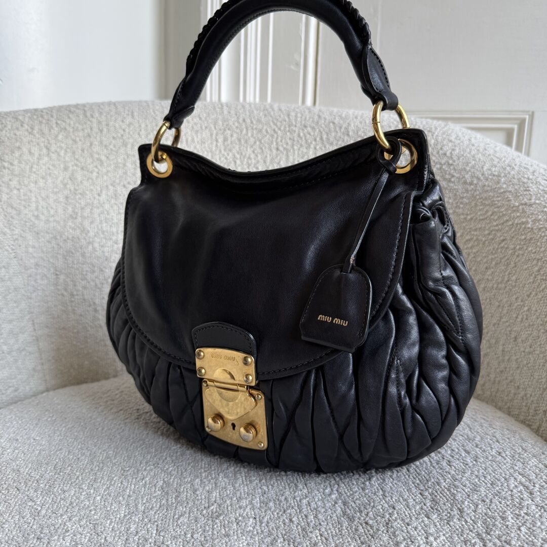 Miu Miu Matelasse Leather Black Shoulder Bag