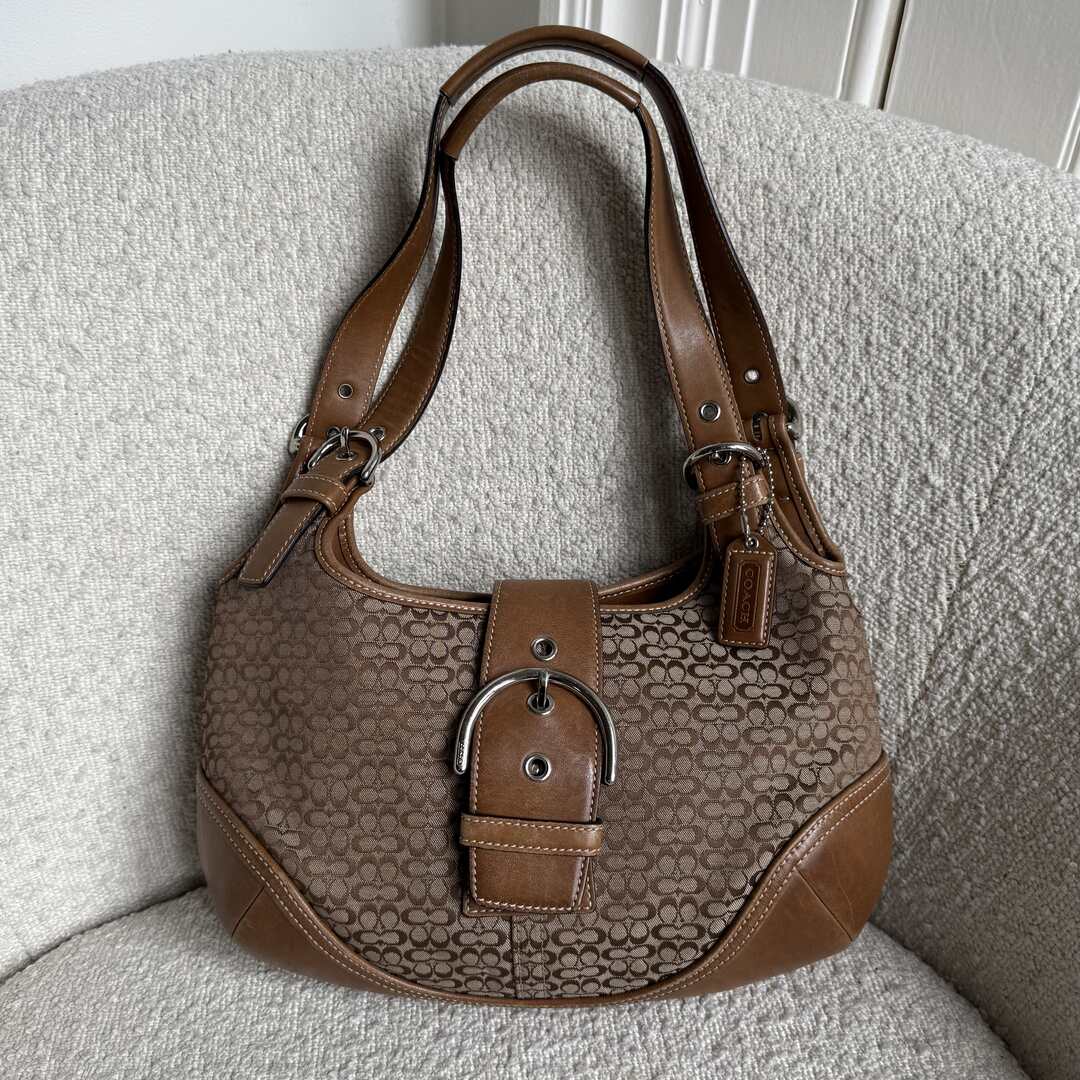 Coach Mini Signature Hobo Buckle Brown Shoulder Bag