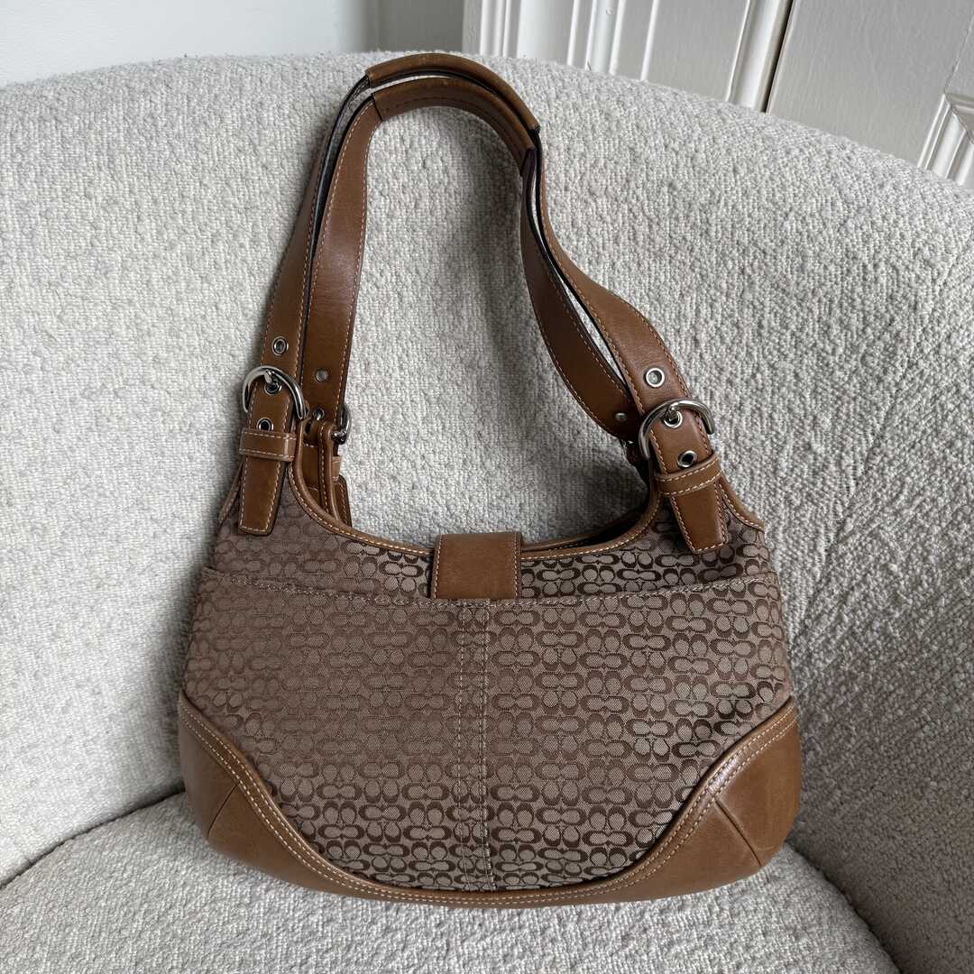 Coach Mini Signature Hobo Buckle Brown Shoulder Bag