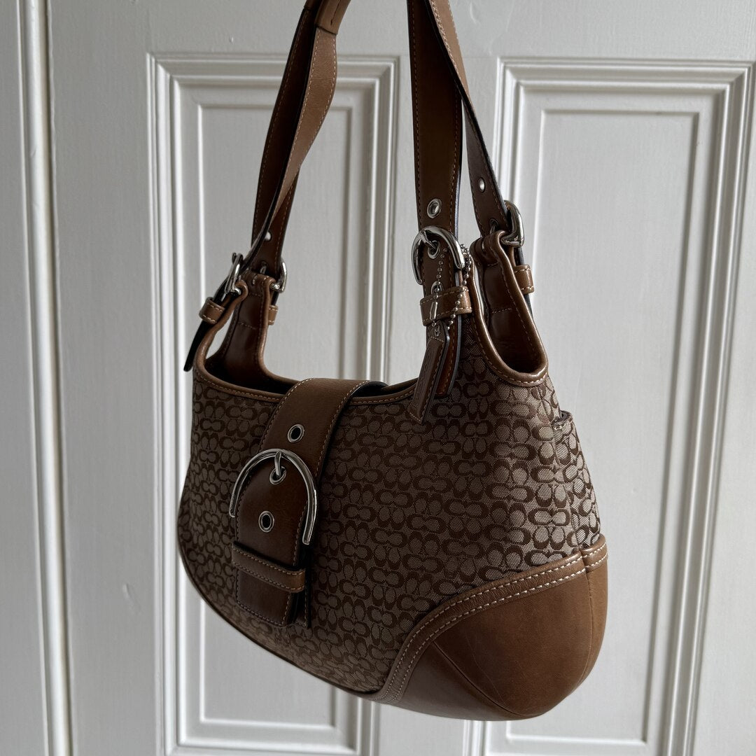 Coach Mini Signature Hobo Buckle Brown Shoulder Bag