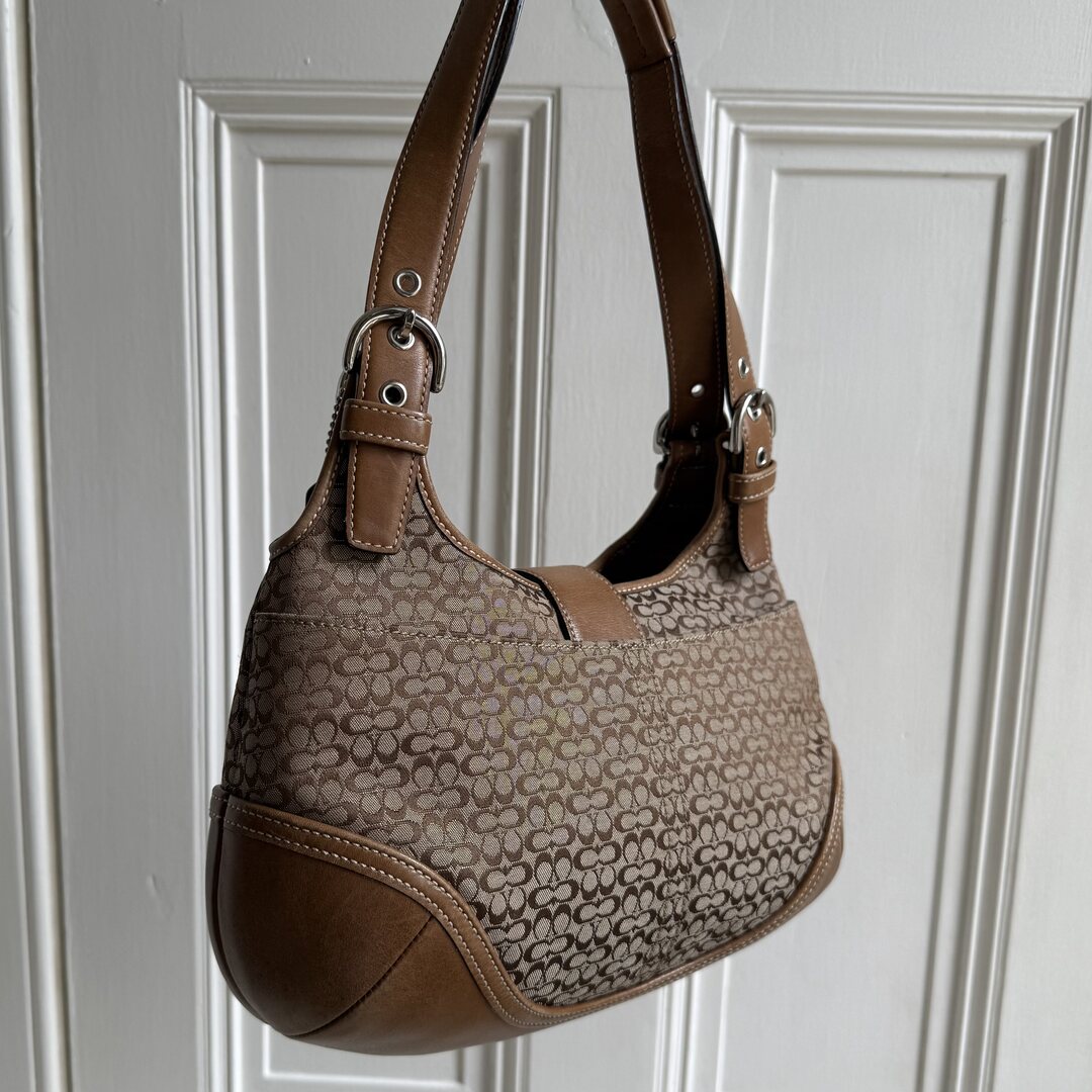 Coach Mini Signature Hobo Buckle Brown Shoulder Bag