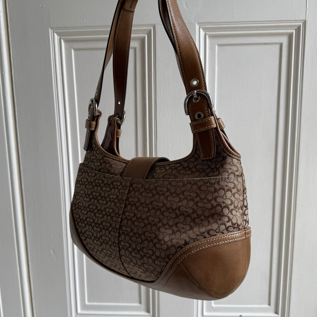 Coach Mini Signature Hobo Buckle Brown Shoulder Bag