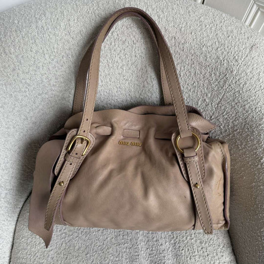 Miu Miu Vitello Leather Beige Tote Bag