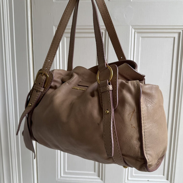 Miu Miu Vitello Leather Beige Tote Bag