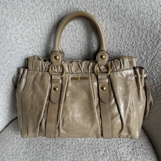 Miu Miu Vitello Beige Leather Handbag