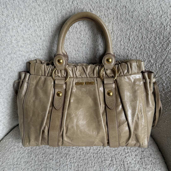Miu Miu Vitello Beige Leather Handbag