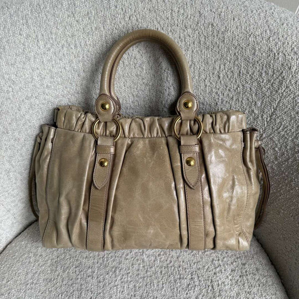 Miu Miu Vitello Beige Leather Handbag
